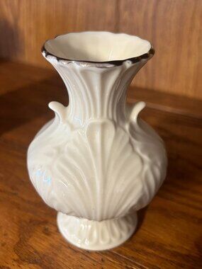 Vintage White Porcelain Vase with Platinum Rim